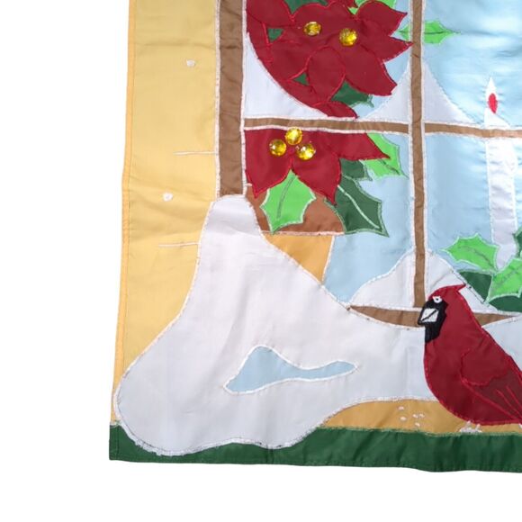 Embroidered Happy Holidays Flag Double Side 29.5"x43.5" Winter Window Snow Holly - Picture 9 of 13